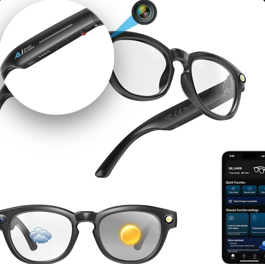 Smart Glasses AIMB-S1 M02  Smart Glasses Bluetooth Smart Eyewear with Interchangeable Lenses, Voice Control & Wire