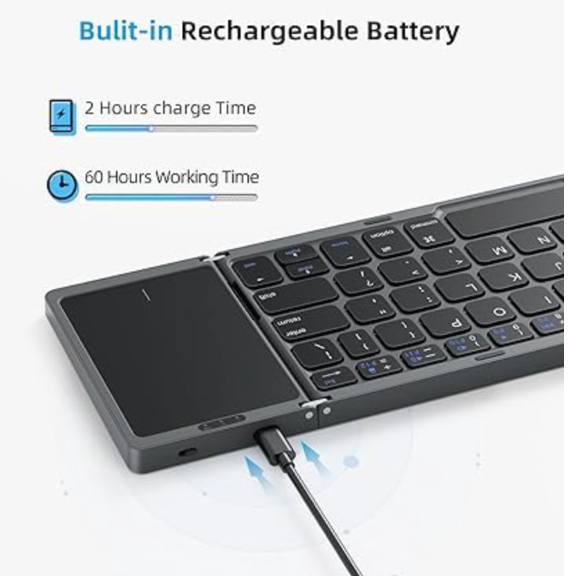 Foldable Keyboard with Touchpad Portable Wireless Bluetooth Keyboard Rechargeable Full Size Ultra Slim Pocket Folding Keyboard