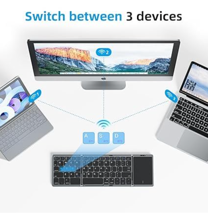 Foldable Keyboard with Touchpad Portable Wireless Bluetooth Keyboard Rechargeable Full Size Ultra Slim Pocket Folding Keyboard