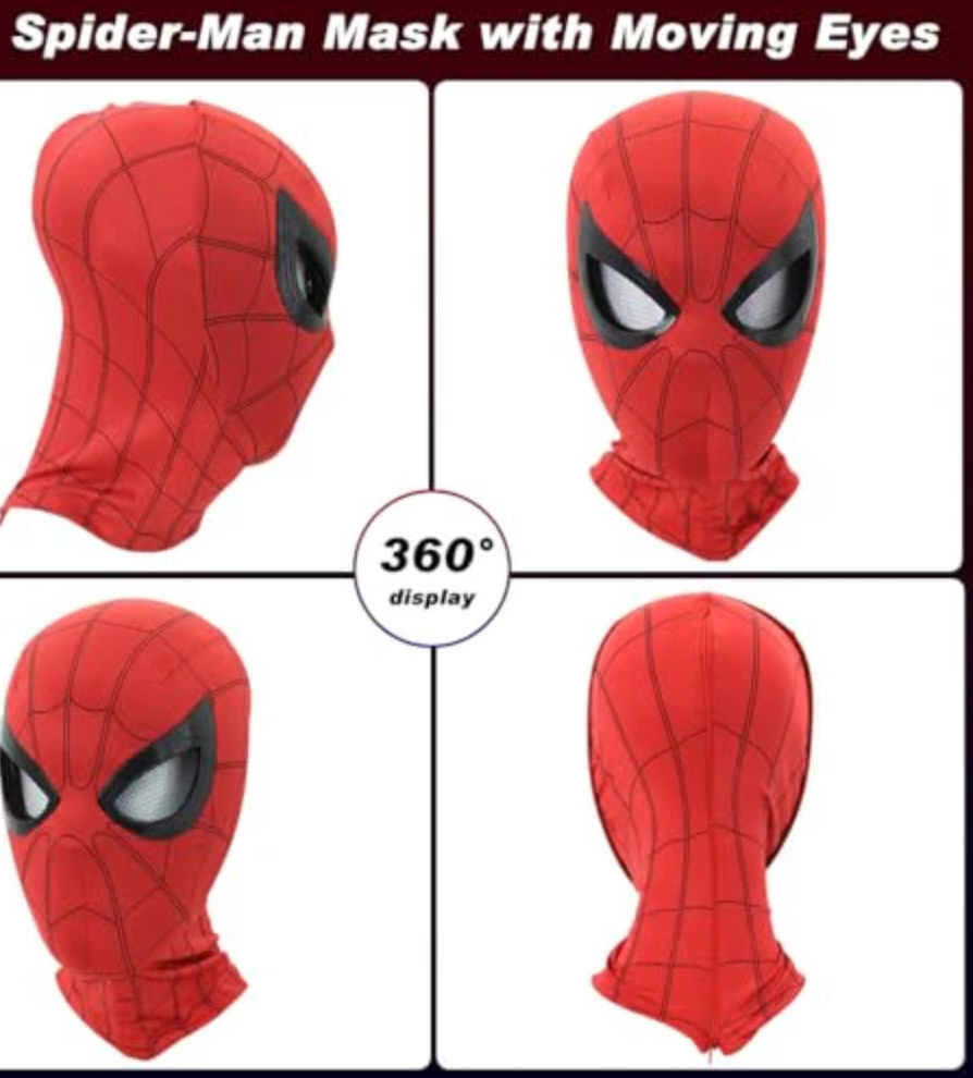 Spider-Man Mask  with Moving Eyes 3D, LED Moving Eyes Cosplay Mask,Jaw Motion Activated Blinking Eyelid Spider-Man