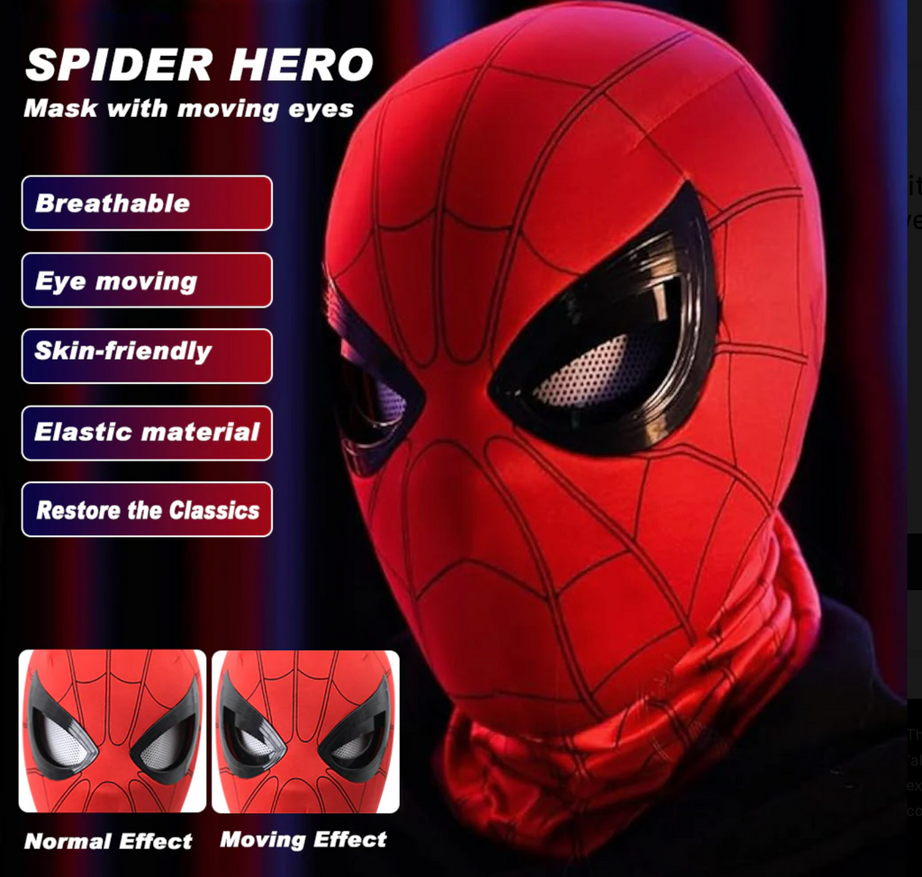 Spider-Man Mask  with Moving Eyes 3D, LED Moving Eyes Cosplay Mask,Jaw Motion Activated Blinking Eyelid Spider-Man