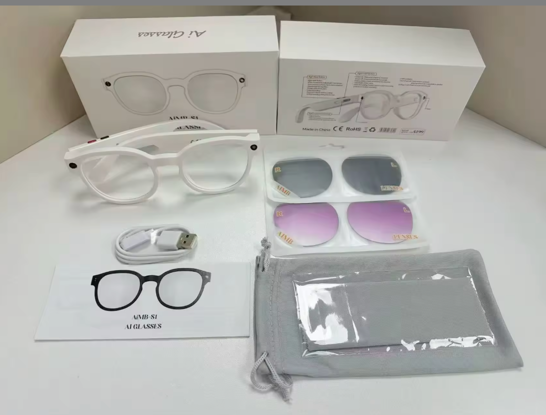 Smart Glasses AIMB-S1 M02  Smart Glasses Bluetooth Smart Eyewear with Interchangeable Lenses, Voice Control & Wire