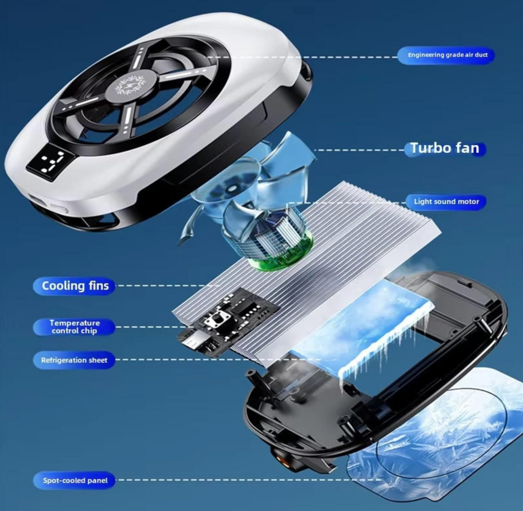 Instant Mobile Cooler with 1/4" Screw Hole, Mobile Cooler with 3 Cooling Modes, LCD Display, RGB Light, Semiconductor Technology Instant Gaming Cooling Fan for iOS and Android Phones (TL-16)