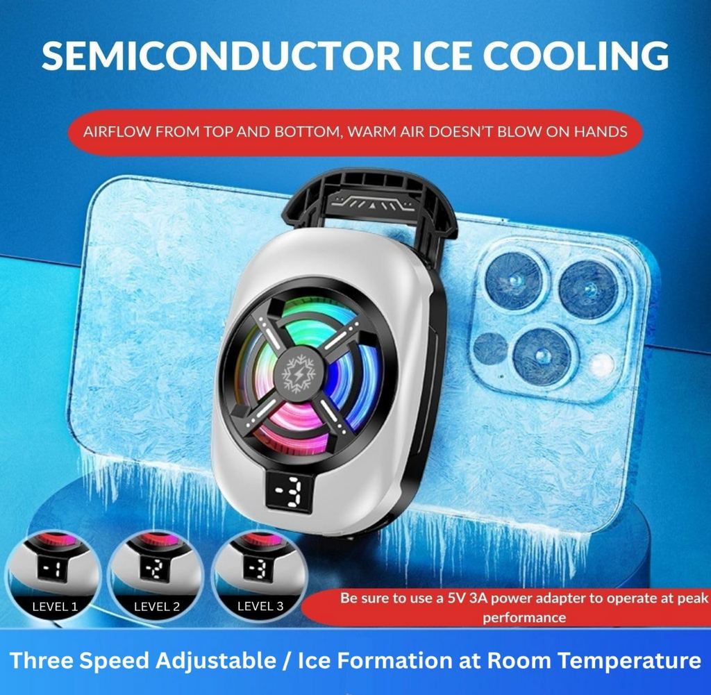 Instant Mobile Cooler with 1/4" Screw Hole, Mobile Cooler with 3 Cooling Modes, LCD Display, RGB Light, Semiconductor Technology Instant Gaming Cooling Fan for iOS and Android Phones (TL-16)